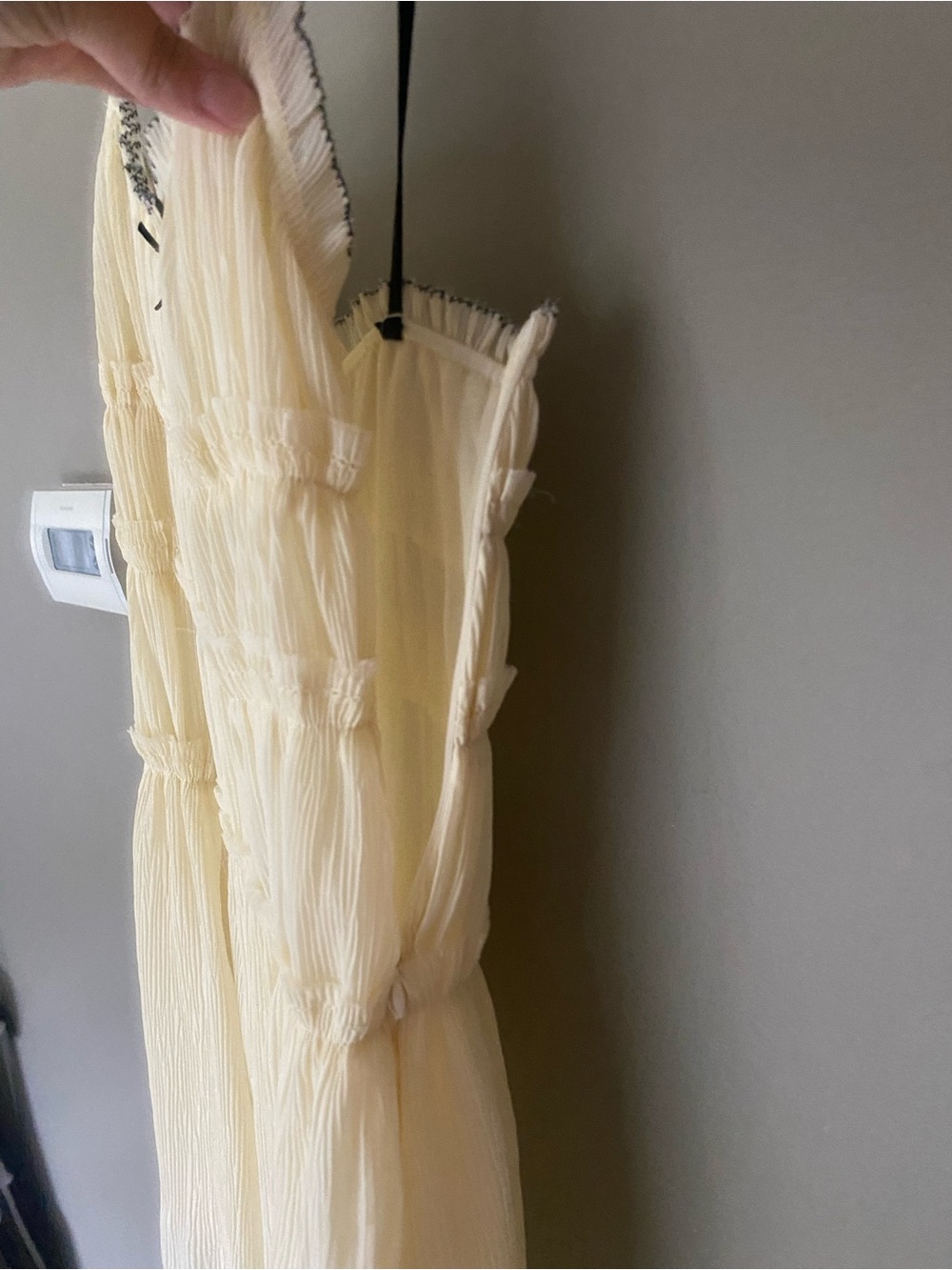 NWT ZARA Cream Ruched Babydoll Mini Dress Black Bow Cami Coquette Romantic Small - Picture 5 of 7